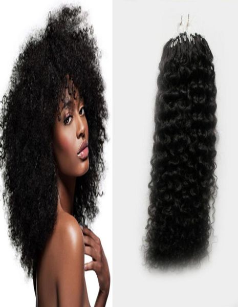 Estensioni dei capelli umani Afro crespi ricci micro link estensioni dei capelli umani neri 100g brasiliani ricci crespi micro perline estensione dei capelli4982023