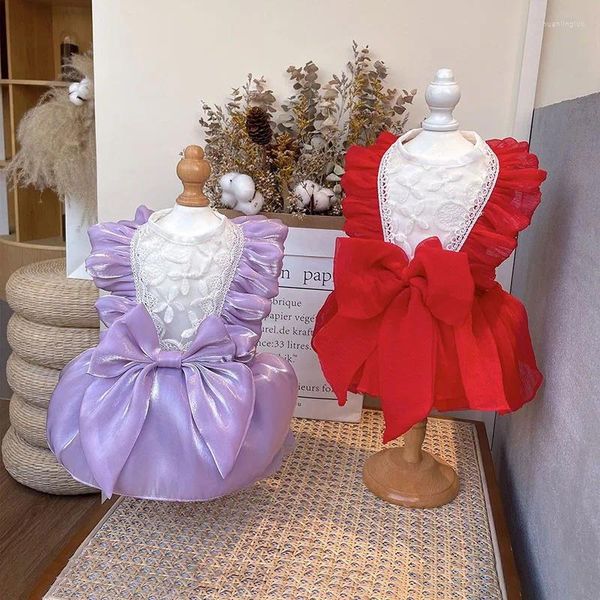 Vestuário para cães roupas artesanais roupas para animais de estimação suprimentos princesa vestido elegante transparente sexy laço flutter manga festa férias uma peça chihuahua