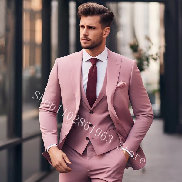 Ternos 2023 nova moda masculina ternos fino ajuste 3 peças casual melhor noivo festa de casamento smoking blazer + colete + calças traje homme mariage