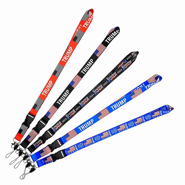 2024 Trump Lanyard Chest Card Party Gift Strap Removível Bandeiras Dos Estados Unidos Chaveiros Corda Salvar América Novamente