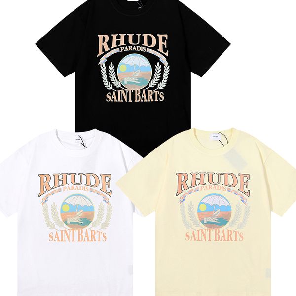 2024 Rhude Design Sommeroberteile Er-T-Shirts Tide Bedruckte Herren-T-Shirts Kurzarm-Baumwoll-T-Shirts Ze-Tops Weiße Poloshirts Kurzarm