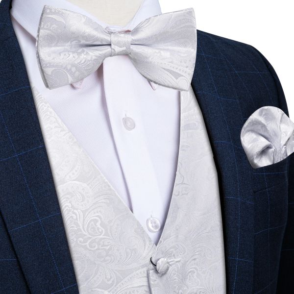 Westen Marke Neue Feste Weiße Weste für Mann Hochzeit chaleco hombre Reine Herren Weste Bowtie Set Taschentuch Manschettenknöpfe Männliche zubehör