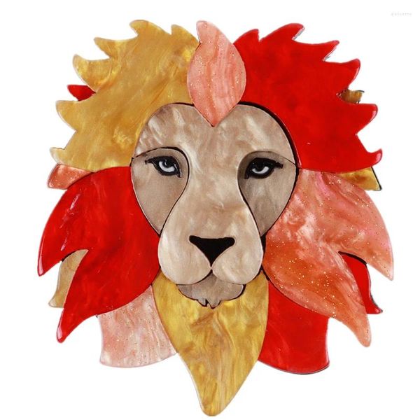 Broches fishsheep bonito acrílico multi cor cabeça de leão para mulheres resina artesanal adorável animal e pinos jóias presentes