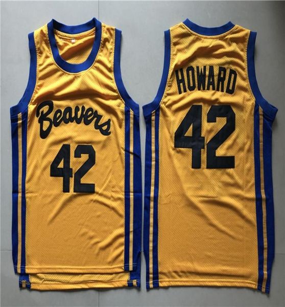 Maglie da basket da uomo Teen Wolf Scott Howard 42 Beacon Beavers Camicie cucite con film giallo SXXL4549042