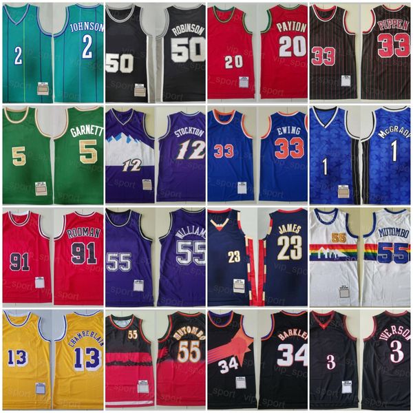 Homens Vintage Basquete Wilt Chamberlain Jerseys 13 8 Mamba 24 Dennis Rodman 73 Jerry West 44 Johnson 32 Kevin Garnett 21 Hakeem Olajuwon 34 Stitched Throwback