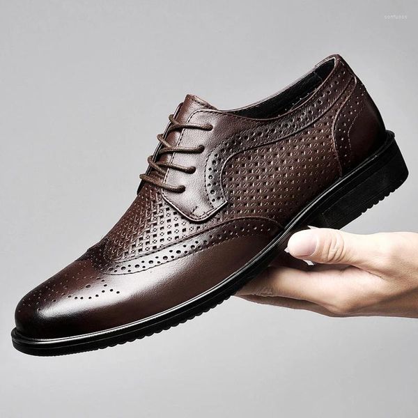 Scarpe casual da uomo in vera pelle abito fatto a mano con lacci Oxford punta a punta brogue formale per uomo matrimonio