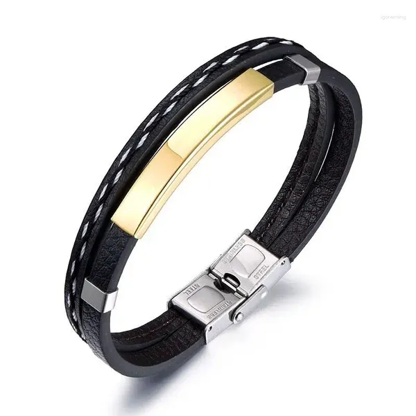 Link-Armbänder Großhandel mit Schmuck – (20,5 cm, 10 mm), Titanstahl, PU-Welle, für Herren, modisch, kein Verblassen