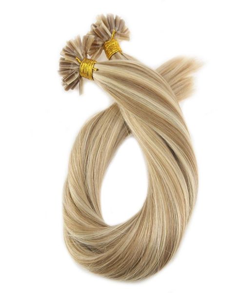 ELIBESS HAIR Keratin-Nagelverlängerung mit U-Spitze, Farbe 14 Goldblond, hervorgehoben mit 613 Blondem vorgebundenem Haar, 1 g, 100 Strähnen9611450