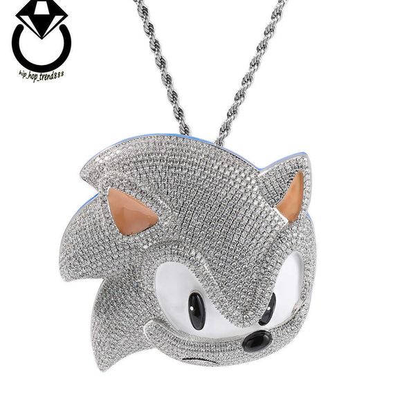 Produkt Klassische Cartoon Sonic Anhänger Kupfer Set Zirkon Voller Diamant Hip Hop Persönlichkeit Halskette