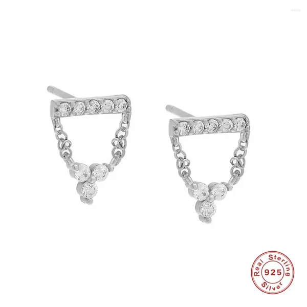 Brincos de garanhão assessor 925 prata esterlina micro pave zircon barra curta mulheres três zircões flor charme corrente borla piercing studs