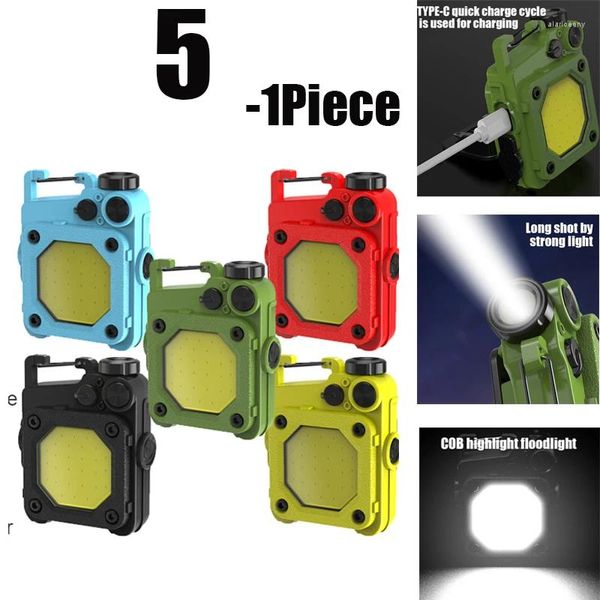 Torce elettriche Mini torcia a LED Portachiavi Luce Ricarica USB Luci da lavoro da campeggio portatili multifunzionali Lanterna da pesca COB