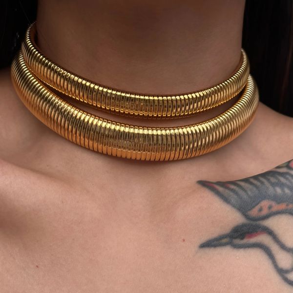 Colares de aço banhados a ouro 18k, gargantilha elástica cigana vintage para mulheres, meninas, joias estéticas da moda 240228