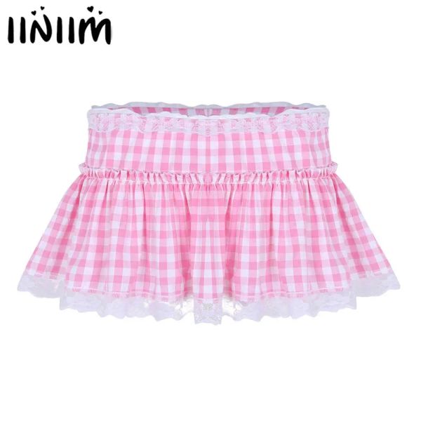 Etek bayan okulu kızları gleeing etek Kısa gingham mini etek dantel etek kesimli sissy erkekler seksi cosplay aline mini etek