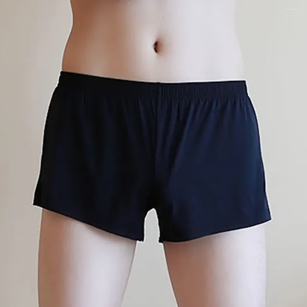 Cuecas masculinas sexy gelo seda estiramento baixo aumento respirável traceless boxer briefs troncos sheer shorts roupa interior masculino sólido