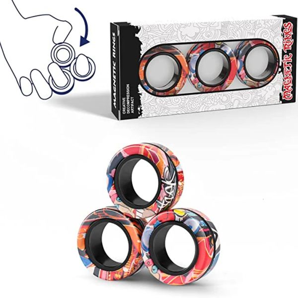 3 pçs anéis magnéticos spinner fidget brinquedo conjunto dedo ímãs anéis para ansiedade alívio terapia fidget pacote presente para adultos adolescentes criança 240301