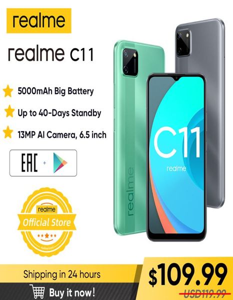 Realme c11 telefones celulares 65 polegadas 5000mah bateria grande 40 dias de espera longa 3 slot para cartão smartphone android 13mp câmera phone6646148