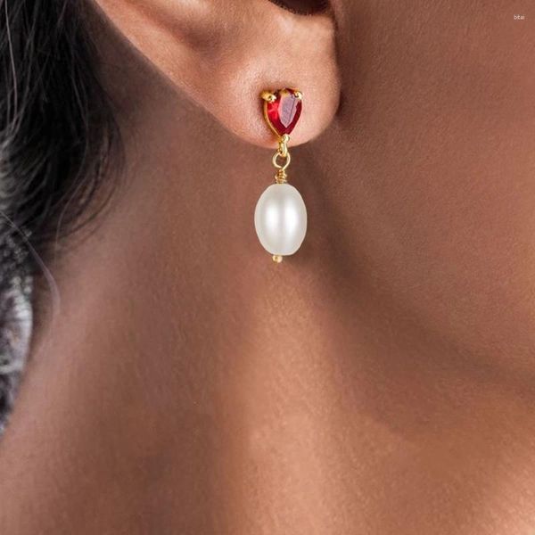 Brincos pendurados CANNER Ruby Pearl Drop S925 Sterling Silver Water Zircon Pingente Stud Mulheres Festa Banquete Jóias