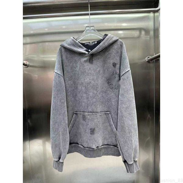 designer CH23 AutumnWinter Nova Moda Indústria Pesada Hot Rolled Diamond Fan Wen Padrão Lavado e Desgastado Versátil Hoodie MXOW