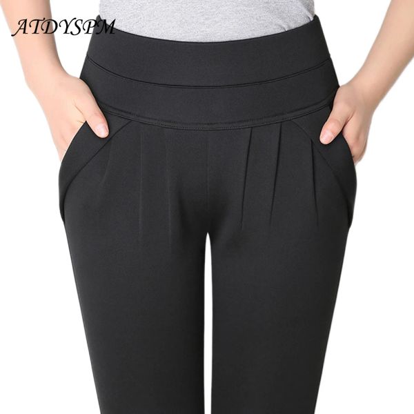 Capris, hohe Taille, Haremshose für Damen, schicke, plissierte, gerade Stretch-Hose, elegante Damen-Bürodame, Vintage-Freizeithose