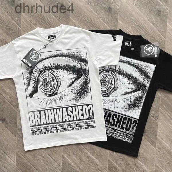 Herren T-Shirts Hellstar T-Shirt Große Augen Brief Handgezeichneter Druck High Street Rundhalsausschnitt Loses Paar Schwarz-Weiß-Oberteil Kurzarm IQJH