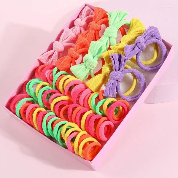 Saç Aksesuarları 70pcs/Kutu Şeker Renk Bantları Kızlar için Bow Tie Kids Elastik Kauçuk At kuyruğu Scrunchies