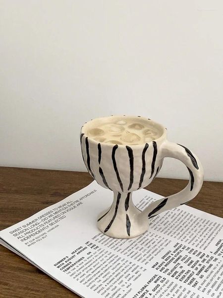 Canecas Coreano Clássico Mão-Indentação Cerâmica Café Café da Manhã Copo de Leite Interessante Presente Listras Leopardo Decorativo