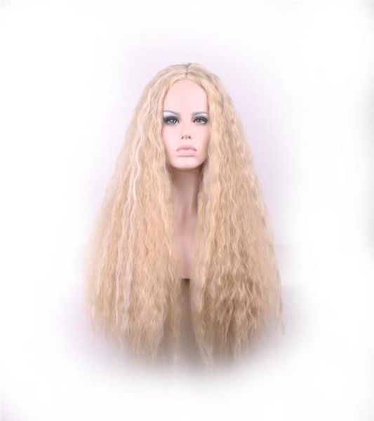 Woodfestival kinky encaracolado peruca longa loira perucas sintéticas mulheres afro-americanas de boa qualidade fibra resistente ao calor cabelo cosplay 70cm2660671