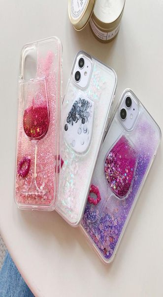 Red Lip Wine Glass Design Glitter Liquid Quicksand Case para iPhone 11 Pro Max 11 XS Max XR X 8 7 6 Plus3106561