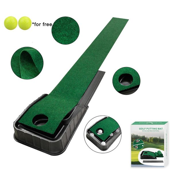 Golf putting green 7.33ft * 1ft golf putting trainer mini tapete de golfe com função de retorno de bola automática para uso em casa/exterior/escritório 240227