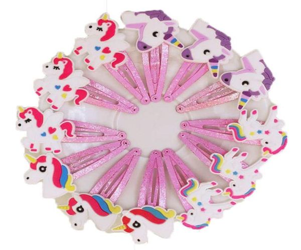 Neue 100 teile/los 4 Farben Glitter Einhorn Haarspangen Cartoon Tier Haar Clips Nette Kunststoff Haarnadeln Kinder Kopfbedeckungen Haar Zubehör f2244994