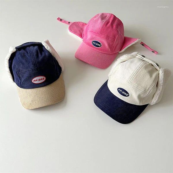 Бейсбольные кепки, детская теплая бейсболка, осень и зима 2024, вельветовая кепка с вышивкой букв и ушками для мальчиков и девочек 4-10 лет