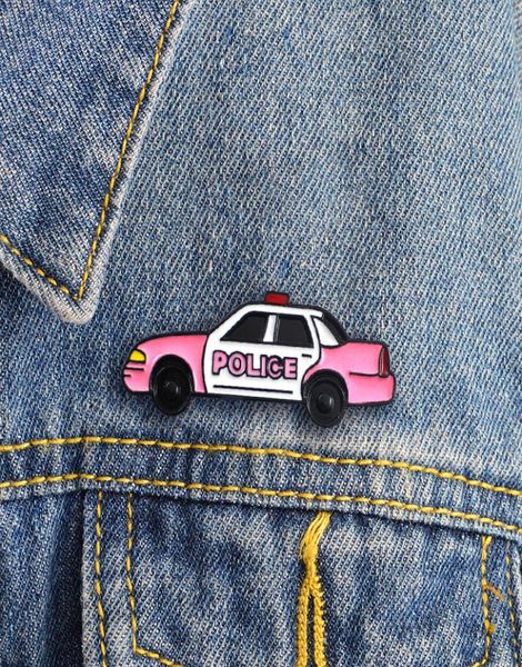 Carro de polícia polícia rosa branco bonito personalidade especial maré novo broche criativo dos desenhos animados lapela denim badge7215986