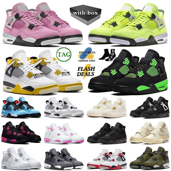 air jordan 4 4s retro jordab 4 jordons 4 jordams 4 Top Men Women Basketball JUMPMAN Shoes Peach Thunder Military Pink Trainers Sneakers 【code ：L】