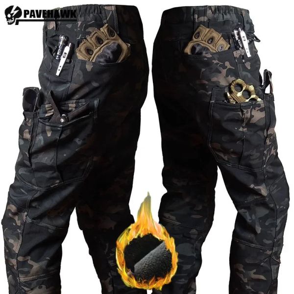 Calça calças táticas homens x7 lã de casca macia à prova de vento à prova d'água de combate calças de combate à prova d'água S4xl Big Pocket Resistante