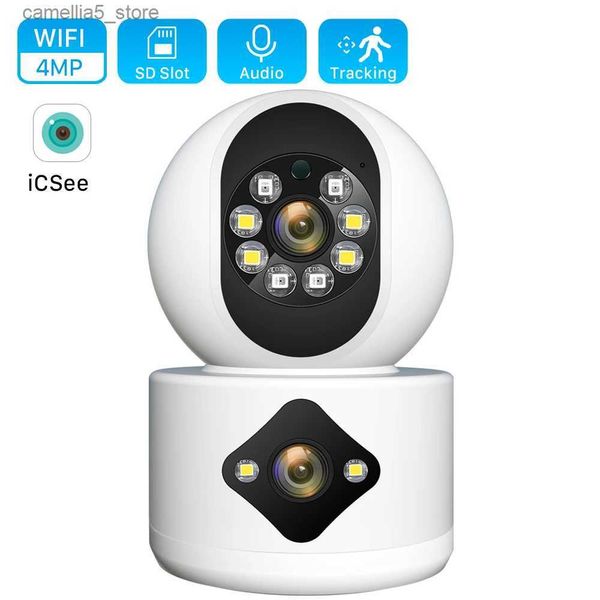 Câmera de monitor de bebê 4MP lente dupla tela de câmera WiFi monitor de bebê rastreamento automático detecção manual segurança interna monitoramento de vídeo CCTV Q240308