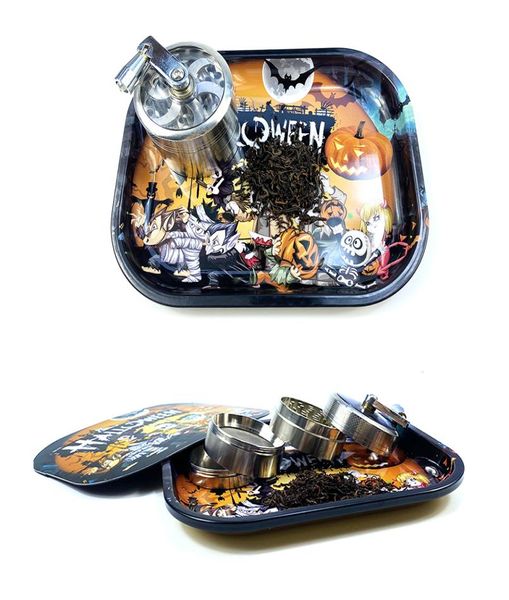 Halloween Metall Rolling Tray Magnetische Deckel Set Raucher Zubehör 18x14cm Auslaufsichere Tabak Lagerung Platte Zigarette Roller Disc pa5211901