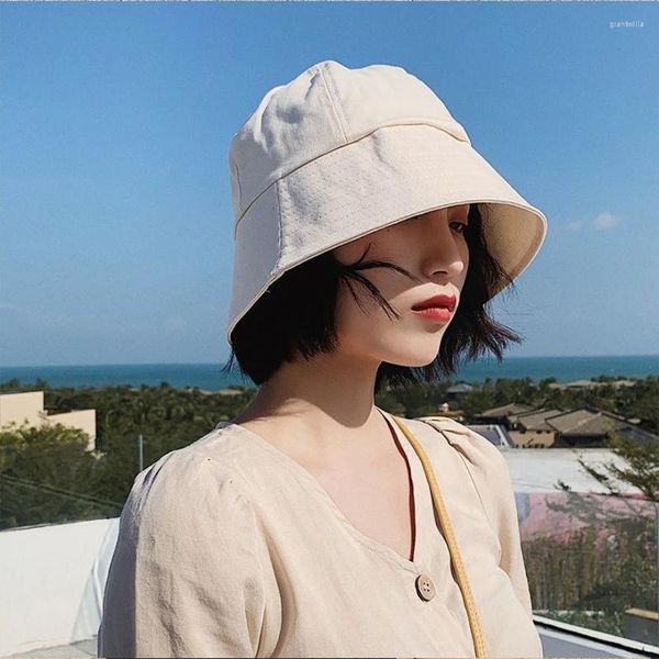 Berets Eimer Hüte Für Frauen Mädchen Frühling Sommer Strand Sonnenhut Schwarz Panama Bob Caps Faltbare Fischer Kappe Jungen