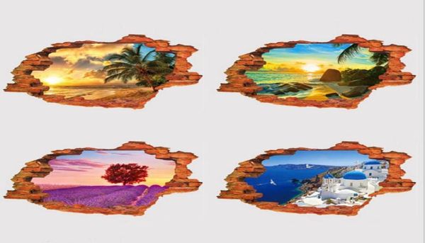 Tapete 3D Landschaft Stereo Wandaufkleber Persönlichkeit kreative Wandaufkleber PVC gefälschte Fenster Landschaft Wandaufkleber1656001