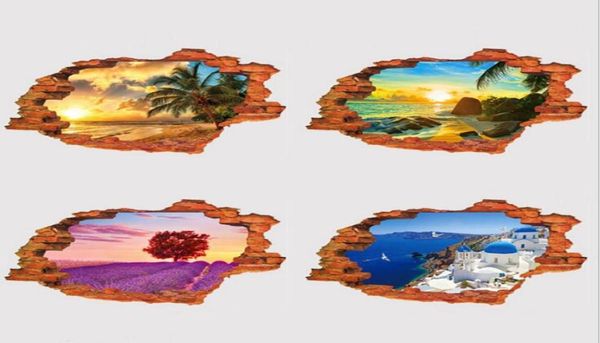 Papel de parede 3d paisagem estéreo adesivos de parede personalidade criativa adesivos de parede pvc janela falsa paisagem adesivos de parede 1656001