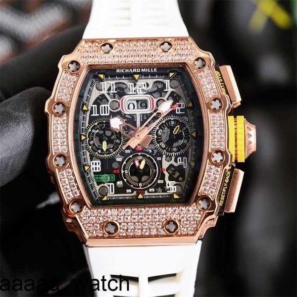 Eimer Luxus mechanische Uhren RicharMill Herren Rm011 Hollow Calendar Auto Sports Square Fashion Diamond 2ykf Swiss ZF Factory