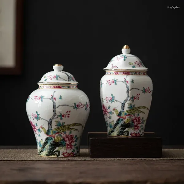 Garrafas de armazenamento estilo chinês retro chá caddy doméstico frascos de cerâmica selados com tampa recipiente branco