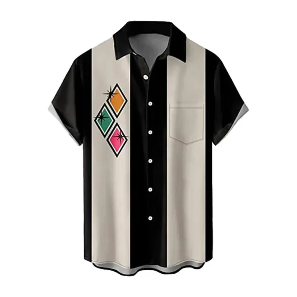 Camisas casuais masculinas camisa de poker impressão verão com contraste cor remendo bolso respirável superior turn-down para diário