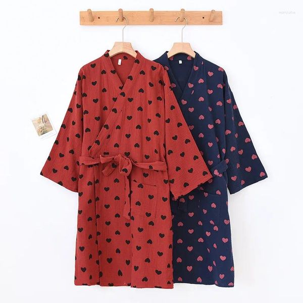 Женская одежда для сна 2024, японское кимоно, весна/лето, халат, ночная рубашка из чистого хлопка, двухслойная марлевая пряжа, тонкая домашняя ткань