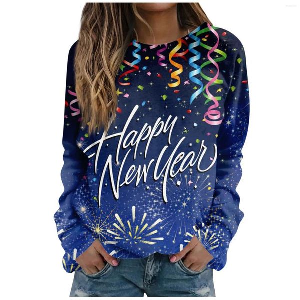 Damen T-Shirts Happy 2024 Print Frauen T-Shirt Jahr Party Weiblich Outfit Tops Winter Urlaub Kurzarm Sweatshirts Mädchen Kleidung