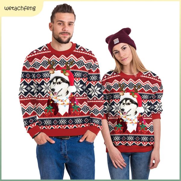 Pullover für Männer und Frauen, hässliche Weihnachtspullover, lustiger Welpe trägt Weihnachtsmütze, niedlicher Cartoon, Unisex, Paare, Weihnachts-Sweatshirts, 3D-gedruckte Party-Oberteile