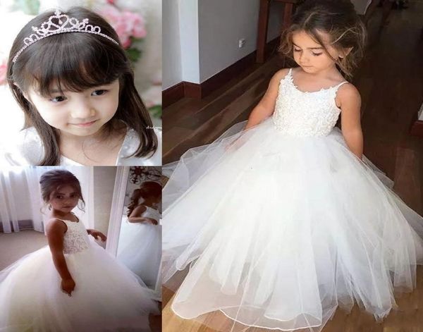 Abiti da ragazza di fiore bianco Tulle Top in pizzo Spaghetti Abbigliamento formale per bambini Per abiti da festa per bambini Taglia 2 4 6 8 10 11 12 13 14 15 166804205