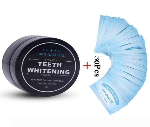 Natura Polvere di carbone attivo Decontaminazione Denti Macchia gialla Oral TeethCare 30 g con 30 pezzi Salviette sbiancanti per denti Oral Whit3956017