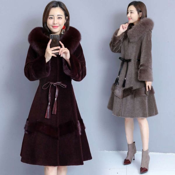 Haining Pelle di Pecora Pile Per Le Donne 2023 Nuovo Inverno Mamma Volpe Capelli Con Cappuccio Cappotto Ispessito di Media Lunghezza 653702