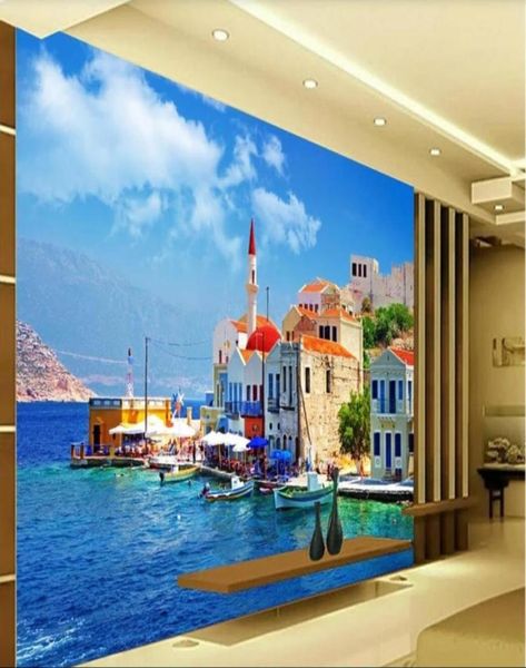 3d carta da parati personalizzata po murale Mar Egeo greco Scenario TV Sfondo Muro Pittura decorativa carta da parati per pareti 3 d3351696