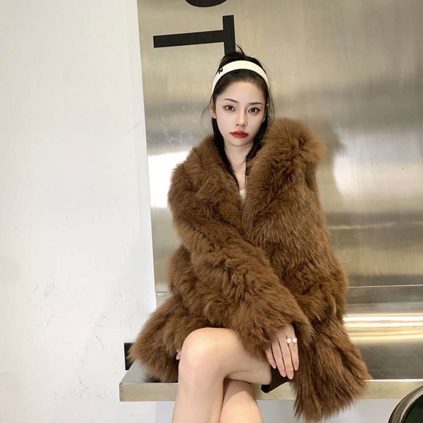 Haining 2023, осенне-зимнее пальто из лисьего меха, женская шапка с рукавами «летучая мышь» для молодых и стареющих, свободная двусторонняя вязка 637947